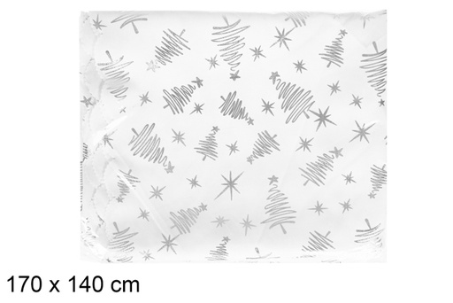 [117245] Tovaglia albero di Natale decorato argento 170x140 cm