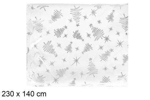 [117247] Silver Christmas tree decorated tablecloth 230x140 cm