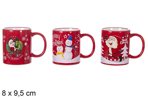 [117266] Red ceramic mug Christmas design 9,5x8 cm