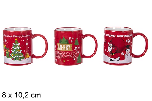 [117267] Taza cerámica roja diseño Navidad 10,5x8 cm