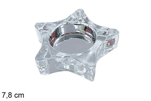 [117279] Christmas star glass candle holder silver 7.8cm