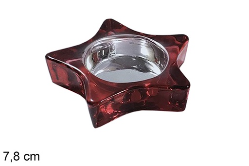 [117280] Red Christmas star glass candle holder 7.8cm