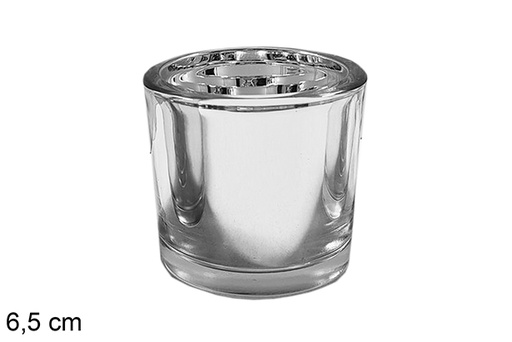 [117283] Round glass Christmas candle holder silver 6.5cm