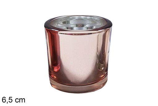 [117286] Portavela cristal redonda Navidad oro rosa 6,5 cm