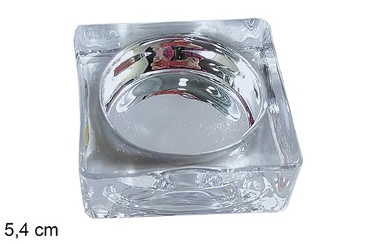 [117291] Bougeoir carré en verre de Noël argenté 5,4 cm