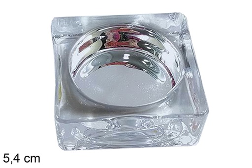 [117291] Square Christmas glass candle holder silver 5,4 cm