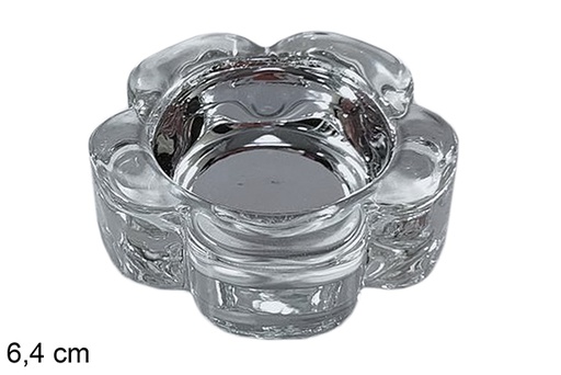 [117300] Silver Christmas flower glass candle holder 6,4 cm