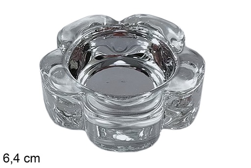 [117300] Silver Christmas flower glass candle holder 6.4cm