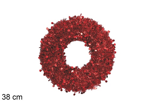[117302] Red tinsel Christmas wreath 38 cm