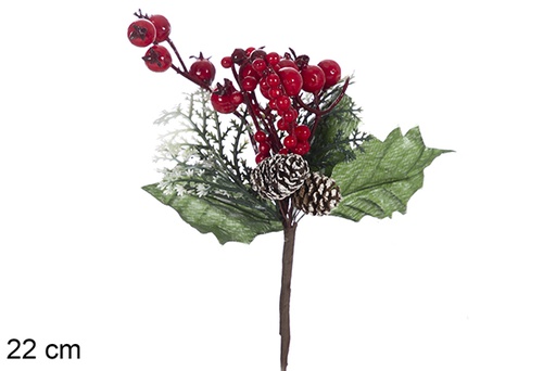 [117304] Christmas branch with pine cones and berries 22 cm