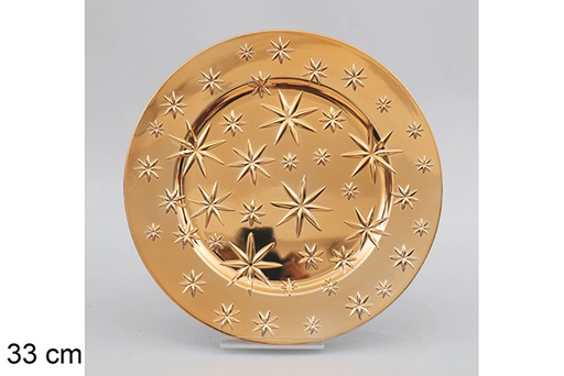 [117345] Under round plastic plate decorated with gold stars 33 cm 