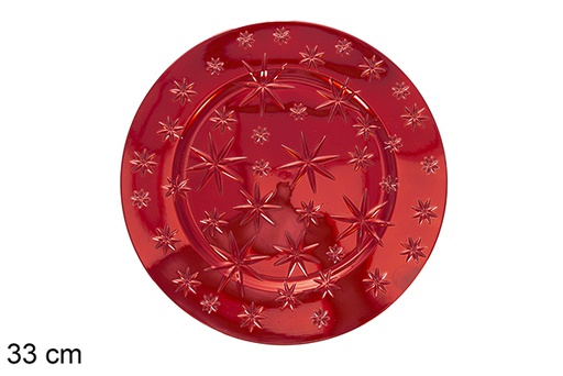 [117347] Assiette basse ronde en plastique decore d'etoiles rouges 33 cm