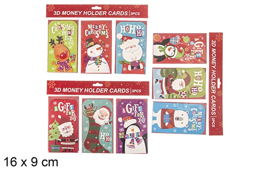 [117399] Pack 3 carte denaro 3D decorazioni natalizie 16x9 cm