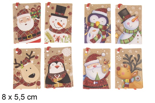 [117404] Pack 8 mini Christmas cards assorted glitter 8x5,5 cm