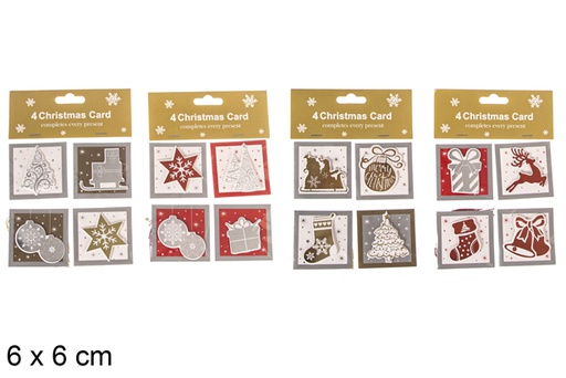 [117405] Pack 4 mini tarjetas decoración navideño surtida 6x6 cm