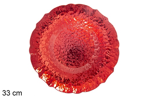 [117449] Assiette ronde en relief rayé rouge 33 cm