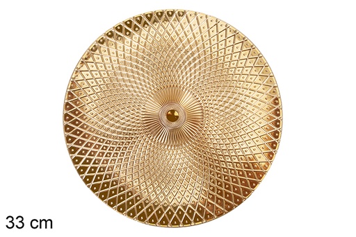 [117481] Plato redondo oro decorado rombos 33 cm