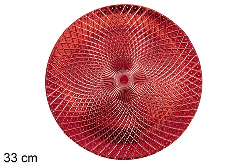 [117483] Red round plate decorated with rhombuses 33 cm