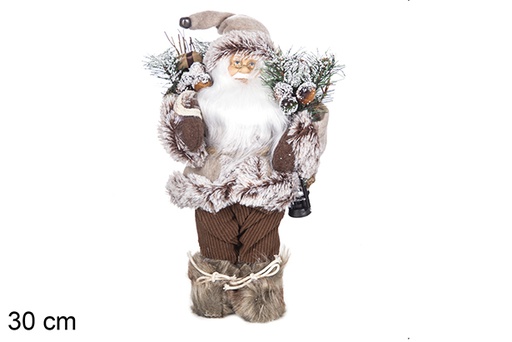 [117485] Père Noël marron avec sac, raquettes et lanterne 30 cm