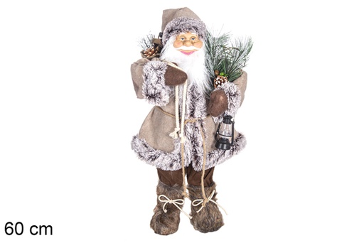 [117486] Brown Santa Claus with bag, rackets and lantern 60 cm