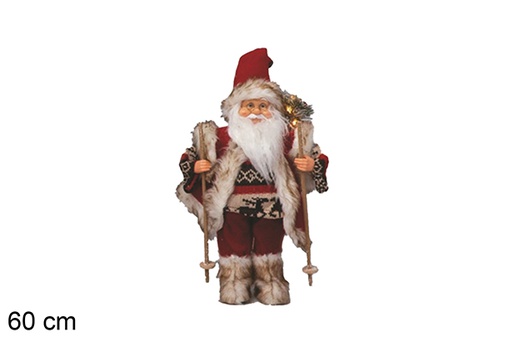 [117487] Babbo Natale rosso con borsa e sci 60 cm