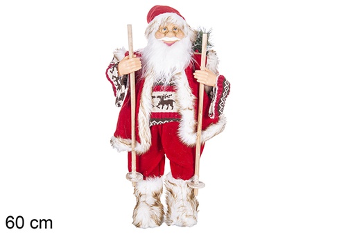 [117490] Babbo Natale rosso con borsa e sci 60 cm