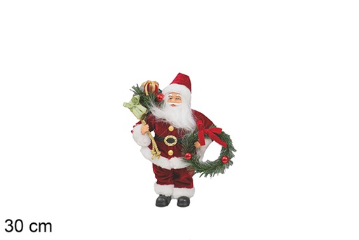 [117499] Père Noël habillé en rouge avec couronne et cadeau 30 cm