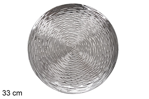 [117523] Decorated fluted silver round plate 33 cm