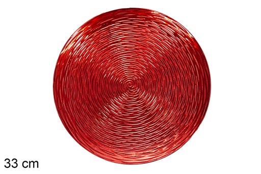 [117528] Red round plate with decorated striations 33 cm