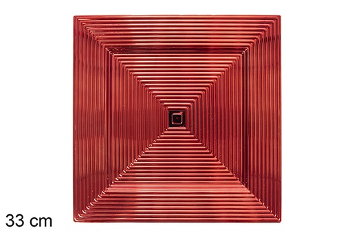 [117533] Assiette rayée carrée rouge en relief 33 cm