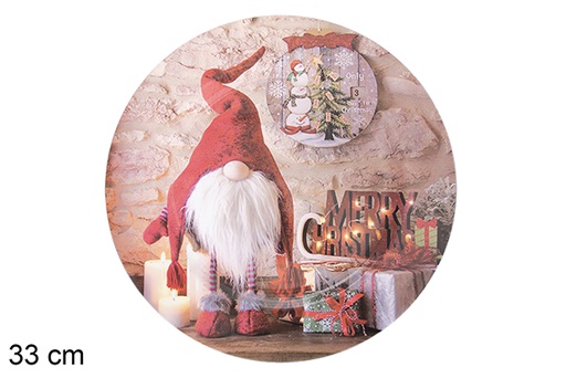 [117536] Plato redondo rojo decorado gnomo Navidad 33 cm