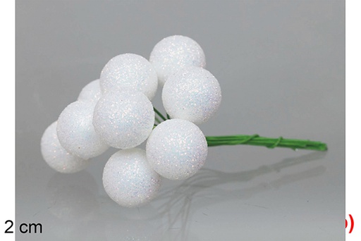 [117568] Branch with 10 glitter white berries