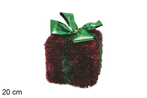 [117571] Paquete regalo poliestireno decorado espumillón rojo con lazo verde 20 cm