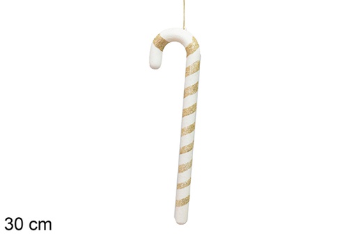 [117585] White/gold Christmas cane 30 cm