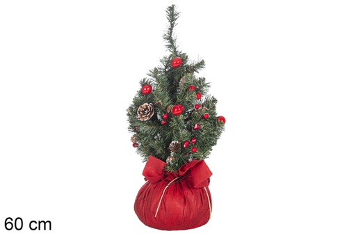 [117595] Árbol verde PVC decorado con bayas y piñas rojas 60 cm