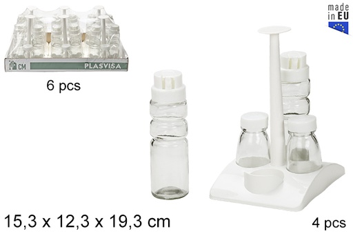 [103074] Pack 4 glass oilcans and salt shakers on square white base