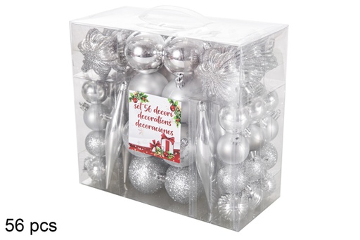 [117628] Pack 56 matte/glossy silver Christmas balls with tip