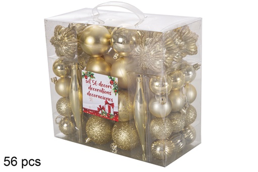 [117635] Pack 56 boules de Noël dorées/mates/brillantes/pailletées avec pointe