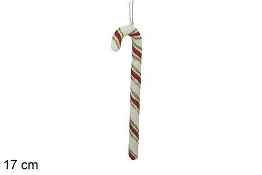 [117668] White Christmas cane with green/red stripes 17 cm