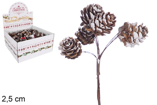 [117675] Branche 6 pommes de pin enneigées Noël 2,5 cm