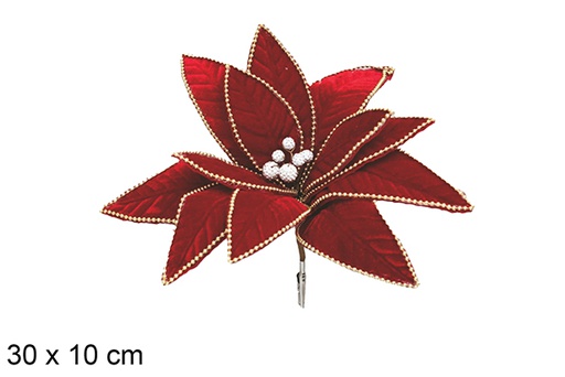 [117736] Flor de Pascua roja con borde oro con pinza 30x10 cm