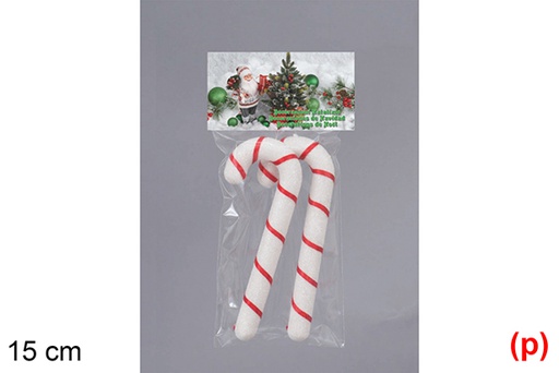 [117743] Pack 2 white/red Christmas canes in blister 15 cm