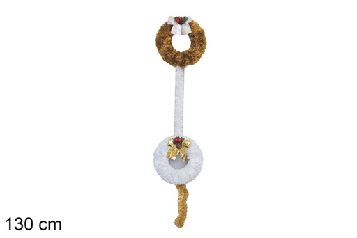 [117748] Colgante de alambre con doble corona oro/blanco 130 cm