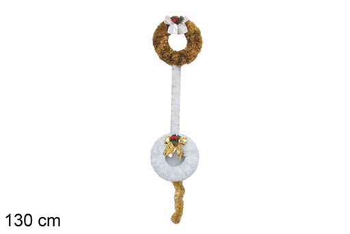 [117748] Pendente de arame com coroa dupla ouro/branco 130 cm