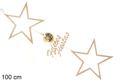 [117752] Pingente dourado com estrelas/bolas 100 cm