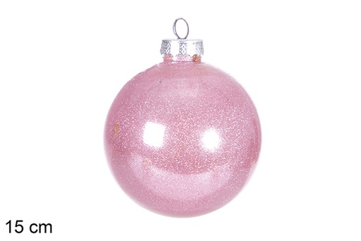 [117779] Boule de Noël PVC pailletée rose 15 cm