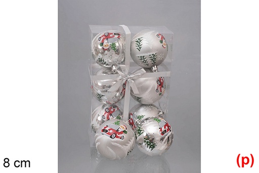 [117817] 6 BOULES PVC ARGENT DECOR SCENE DE NOEL 8 CM