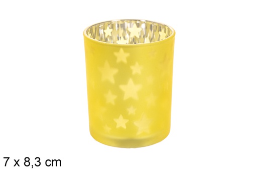 [117832] Bougeoir en verre doré/argenté mat décoré d'étoiles 7x8,3 cm