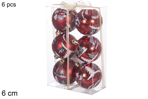 [117836] Pack 6 palline rosse in PVC decorazione scena natalizia 6 cm