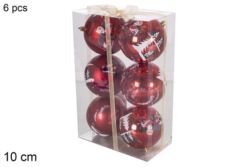 [117841] Pack 6 bolas de PVC vermelhas decoração de cena de Natal 10 cm